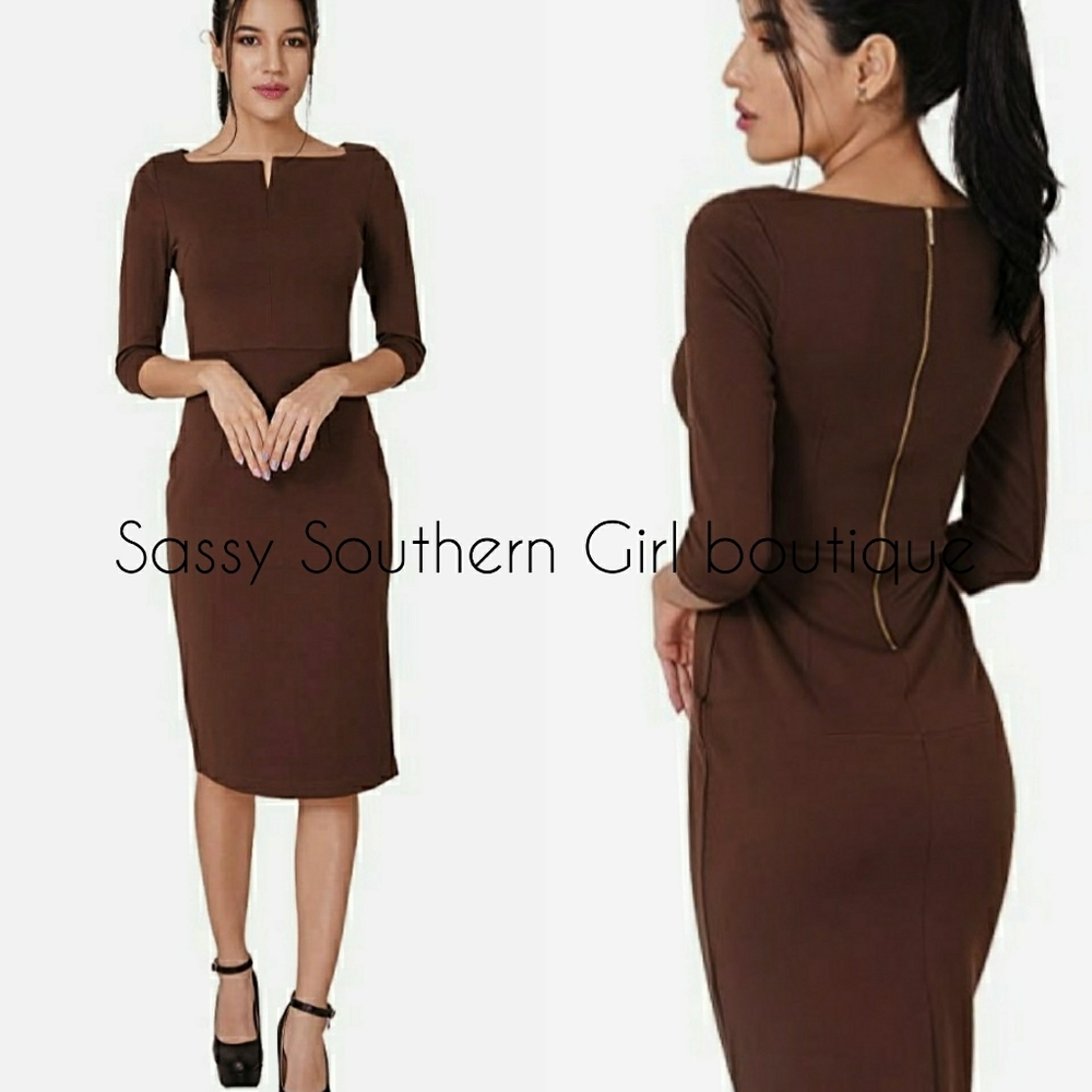 🆕⭐ Coffee brown pencil midi dress